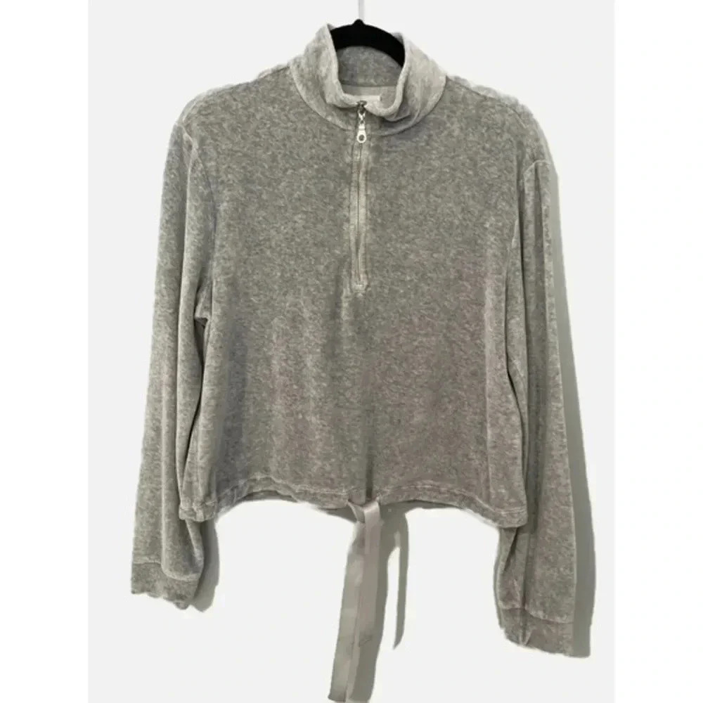 Bella Dahl Sweater‎ Women's Size Small Gray Long Sleeve Pullover Half Zip Velour